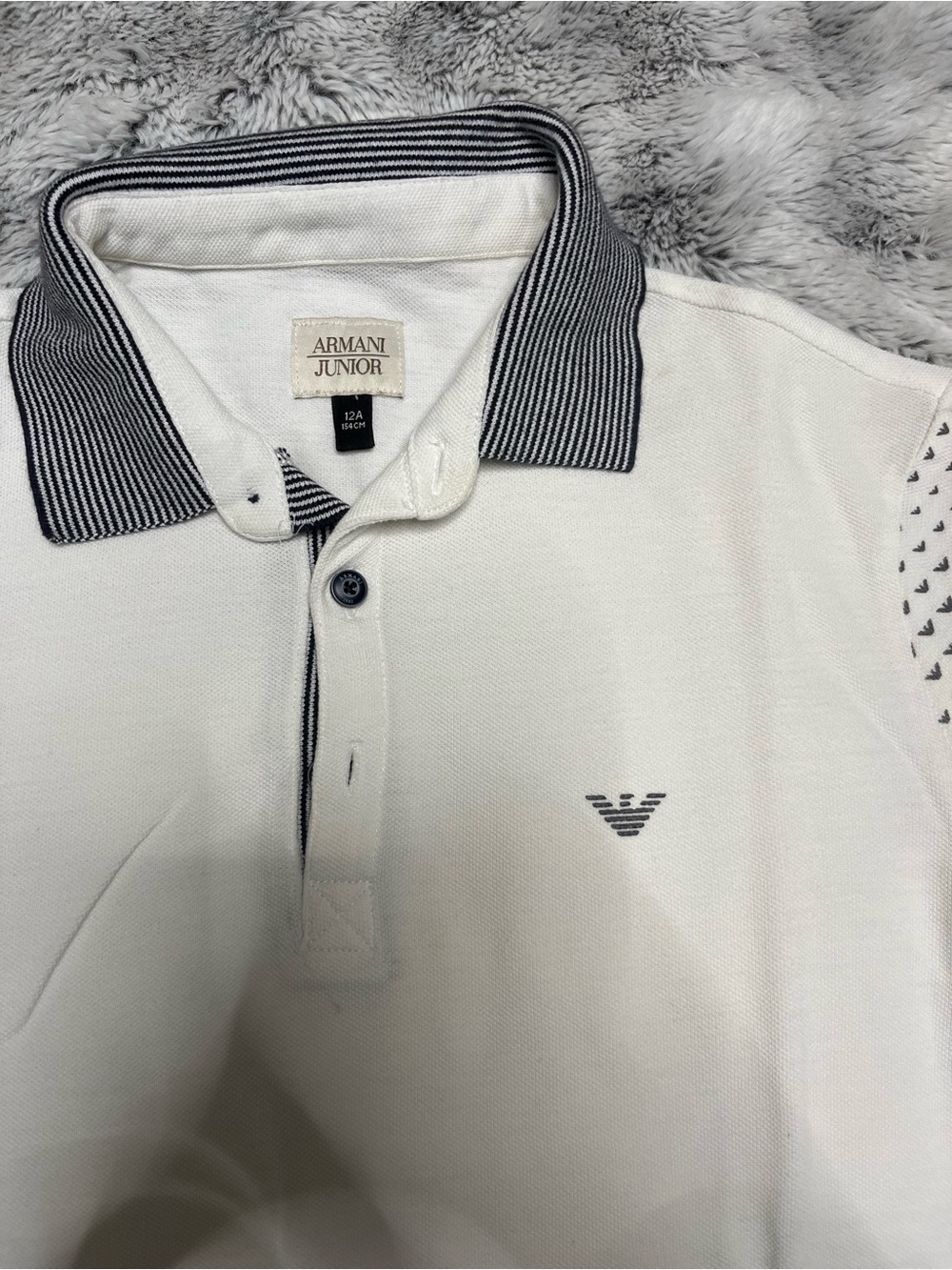 Armani Junior White Polo with Navy Striped Collar